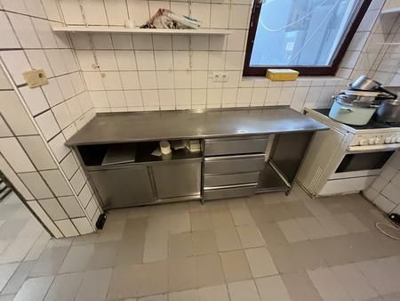 Edelstahl-Arbeitsmodul mit 4 Auszugsladen, unterer Teil mit Schiebetüren, ca. 2000/860/560 mm Edelstahl-Arbeitsmodul mit 4 Auszugsladen, unterer Teil mit Schiebetüren, ca. 2000/860/560 mm