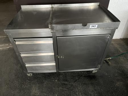 Edelstahlmodul 110x60x88cm, mit einer Flgeltre und 3 Laden, Rollen