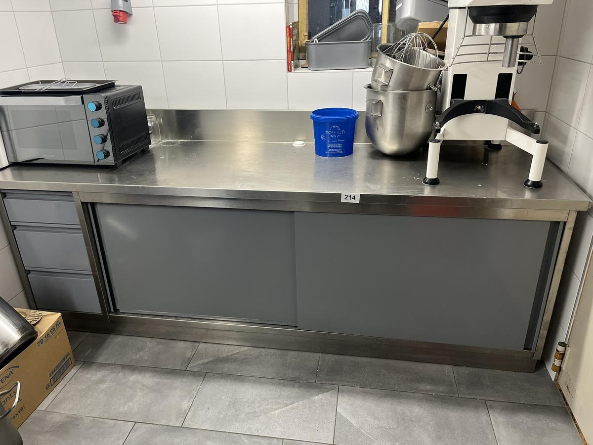 Edelstahl Arbeitstisch ca.273/75/85 cm mit Schiebet&uuml;ren und 3 Auszugsladen?d=2025-12-16 03:00:17