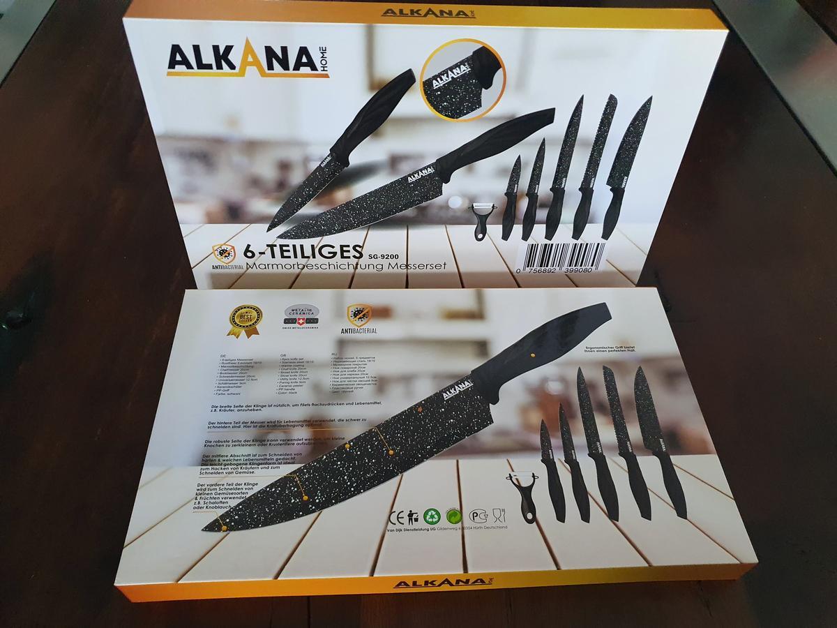 K&uuml;chenmesser - Set, 6teilig mit Marmorbeschichtung - schwarz, K&uuml;chenmesser 20cm, Brotmesser 20cm, Schneidemesser 20cm, Universalmesser 12.5cm, Sch&auml;lmesser 9cm, Keramiksch&auml;ler?d=2026-03-07 06:10:57