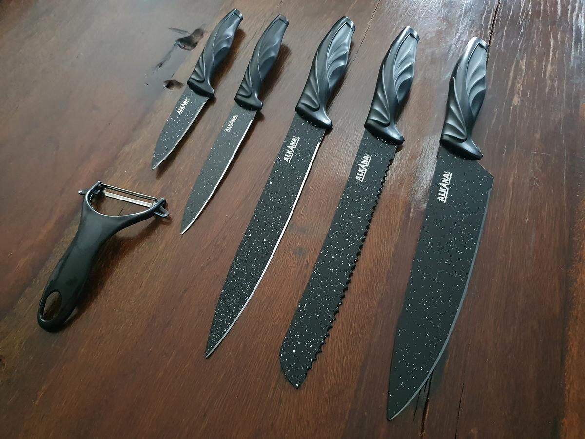 K&uuml;chenmesser - Set, 6teilig mit Marmorbeschichtung - schwarz, K&uuml;chenmesser 20cm, Brotmesser 20cm, Schneidemesser 20cm, Universalmesser 12.5cm, Sch&auml;lmesser 9cm, Keramiksch&auml;ler?d=2026-03-07 06:11:00