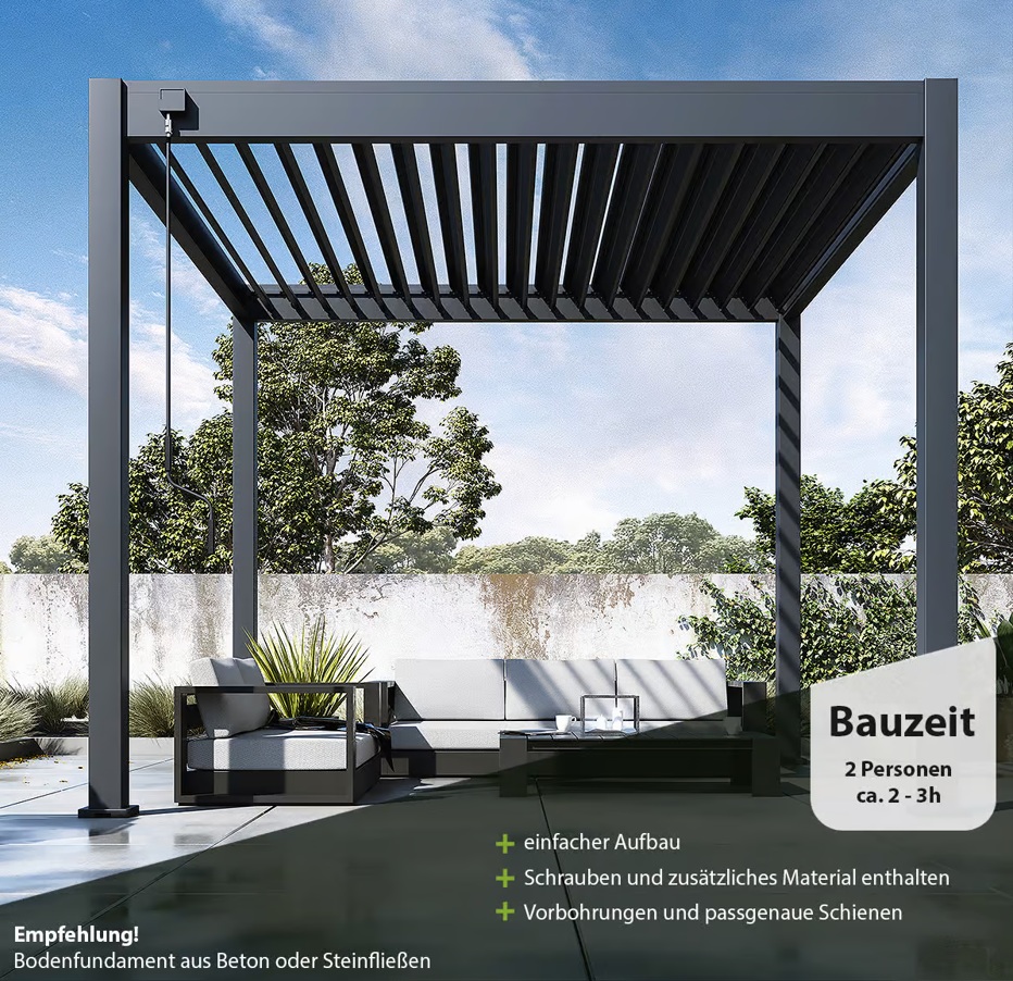 Pergola - Terassen&uuml;berdachung, ca. 3x3m, H&ouml;he: ca.2,5m , Konstruktion aus pulverbeschichtetem Aluminium in Anthrazit &auml;hnlich RAL7016?d=2026-03-07 06:04:52