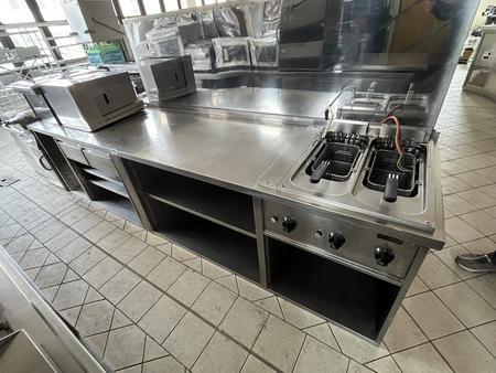 Edelstahl K�chenmodul mit Doppelfritteuse, 2 x 15L, 2 Laden, 293x70x75cm