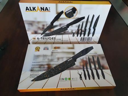 K�chenmesser - Set, 6teilig mit Marmorbeschichtung - schwarz, K�chenmesser 20cm, Brotmesser 20cm, Schneidemesser 20cm, Universalmesser 12.5cm, Sch�lmesser 9cm, Keramiksch�ler