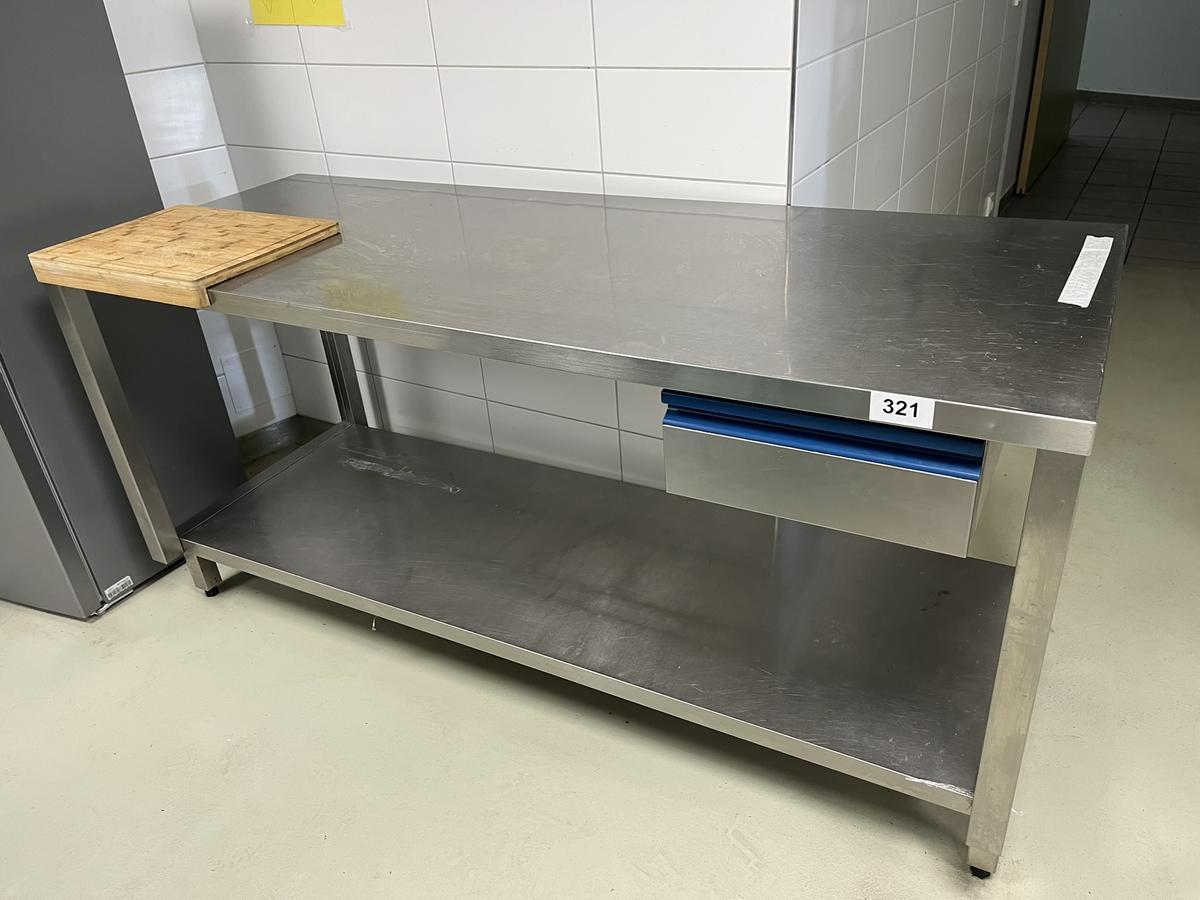 Edelstahlarbeitstisch 180 x 72 x 88 cm mit Auszugslade und Schneidbrett?d=2026-06-05 22:52:54