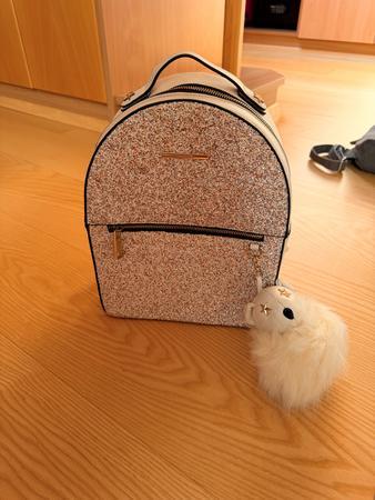 Rucksack wei� - Glitzer mit exklusiven Anh�nger