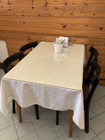 Gastrotisch ca. 70 x 110 cm, mit hellem Gestell inkl. 4 Gastrost�hle (teilweise stark gebraucht)