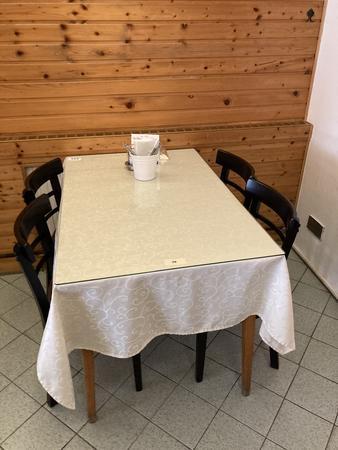Gastrotisch ca. 70 x 110 cm, mit hellem Gestell inkl. 4 Gastrost�hle (teilweise stark gebraucht)